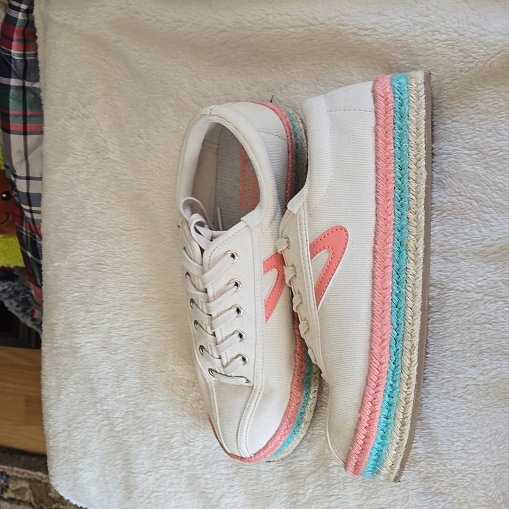 TRETORN Nylite Espadrille Sneakers Cream Coral Pink Mint Green Size 7.5